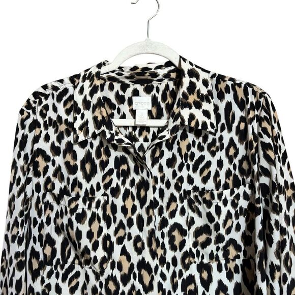 Chicos Top Womens XL 3 Multicolor Animal Print Collared Button Up Blouse - Picture 2 of 9